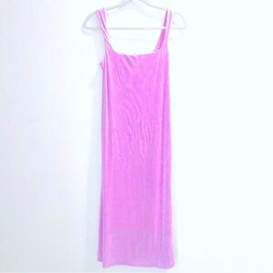 Pink square neckline tank slim Midi Dress
